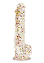Glittergasm Realistic Clear Dildo with Balls and Suction Cup - Blue/Purple/Violet Glitter - Blue/Purple