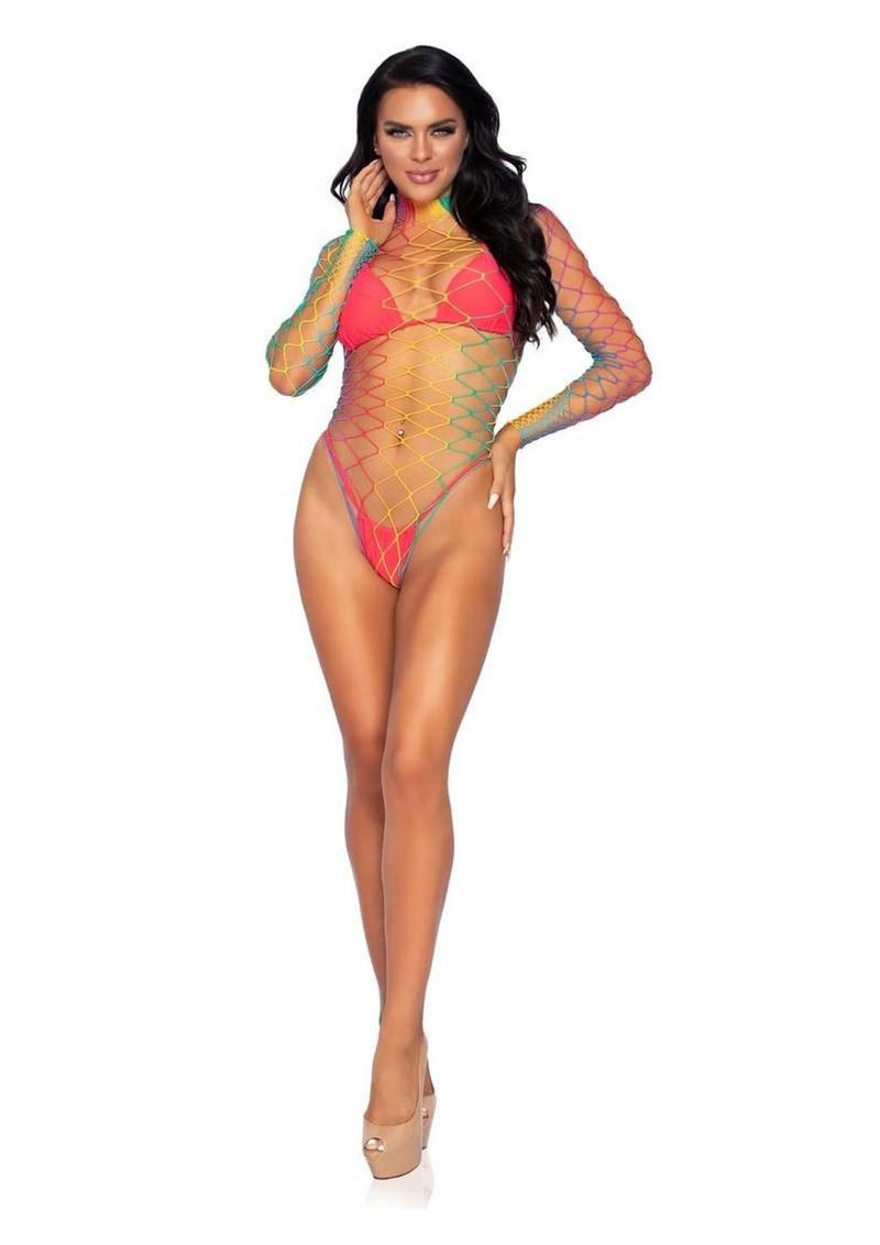 Leg Avenue Fence Net Snap Crotch Long Sleeved Bodysuit