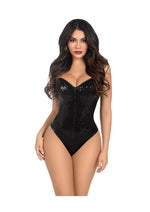 Leg Avenue Sequin Boned Snap Crotch Bodysuit with Detachable Clear Strap - Black - Medium - 2 Piece