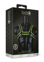Ouch! Chest Bulldog Harness - Black/Glow In The Dark/Green - Medium/Small
