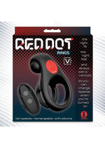 Red Dot Silicone Rechargeable Vibrating Cock Ring with Controller V2 - Black/Red