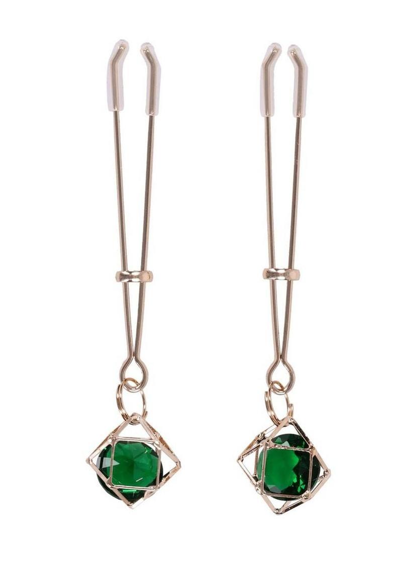 Sex and Mischief Indica Crystal Nipple Clips - Gold/Green